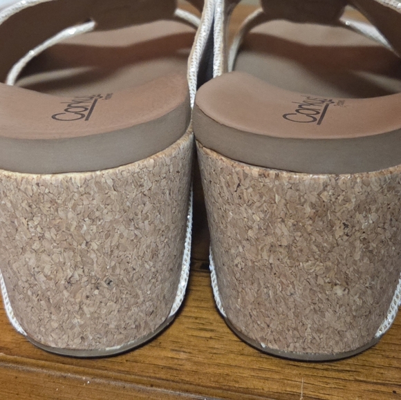 Corkys Bonny Gold Metallic Platform Cork Wedge Sandals Size 8 - Picture 4 of 10